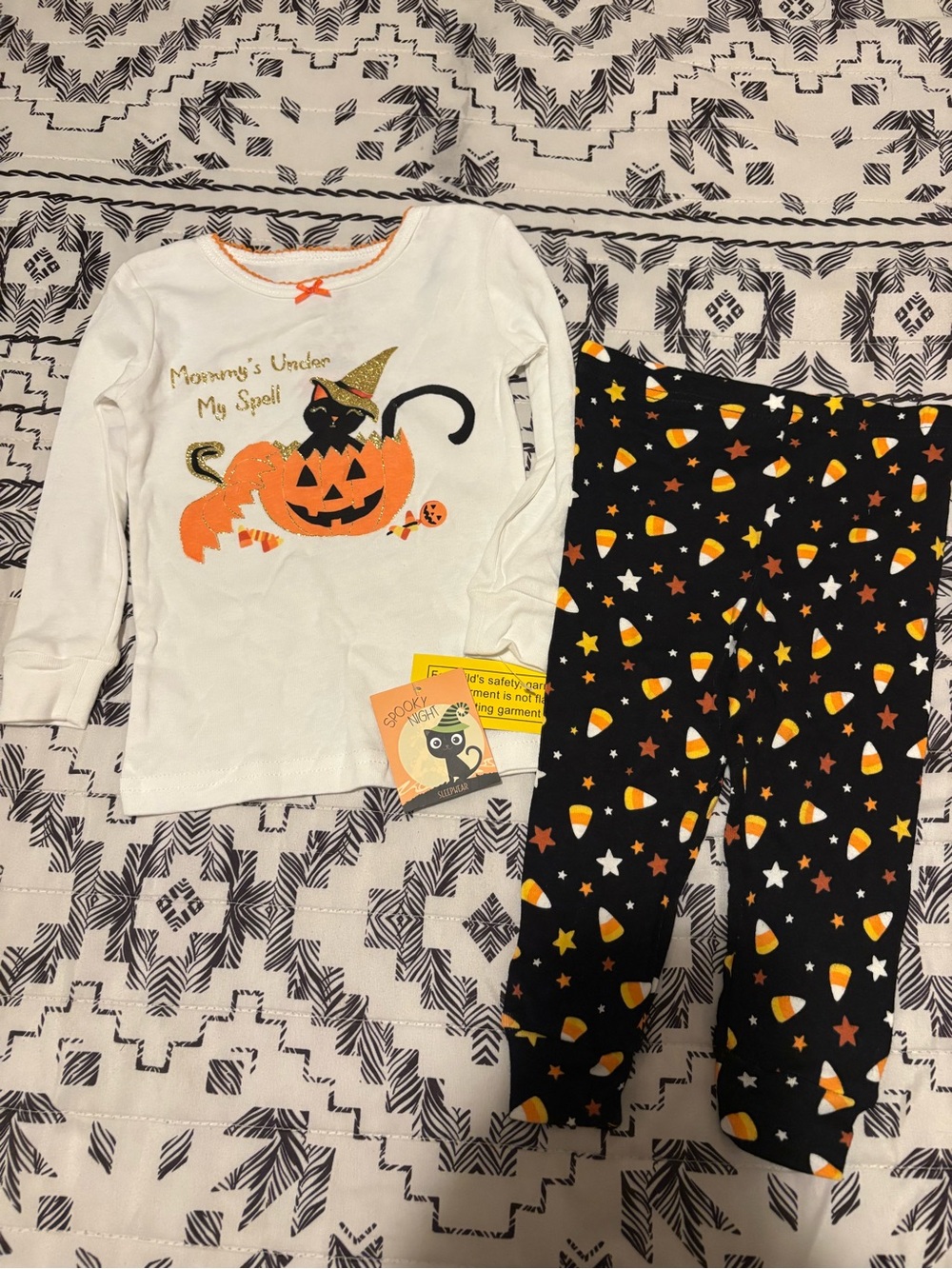 Spooky night Halloween Pajama Set 18m 2-Piece Long Sleeve Cat Bow Glitter